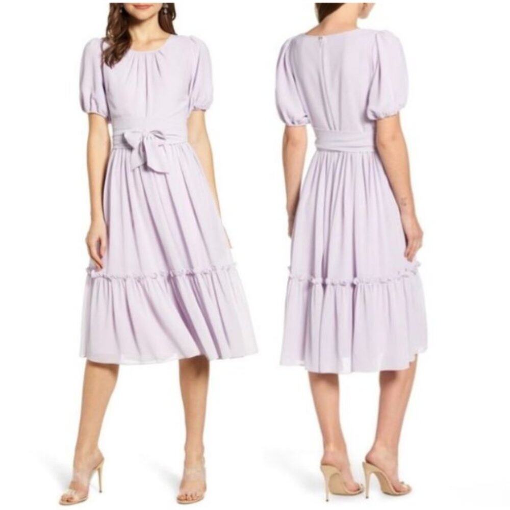 Rachel Parcell Lavender Puff Sleeve Midi Dress